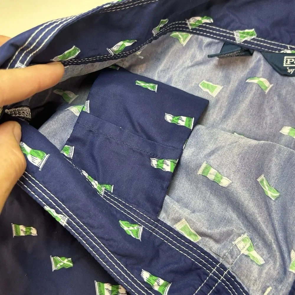 Polo Ralph Lauren Mens Size 36 Nautical Print Blue Green Swim Trunks BoardShorts